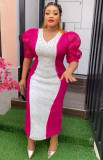 Vestido de fiesta elegante con cuentas en contraste y patchwork africano de talla grande para mujer