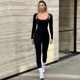 Women's Fall Fashion Slim High Stretch Jumpsuit Long Sleeve Cape Top Two Piece Set