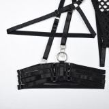 Fashionable Metal Hollow Mesh Sexy See-Through Garter Belt Five-Piece Lingerie Set