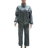 Conjunto de pantalones de dos piezas con cremallera informal a la moda con lentejuelas, ropa de otoño