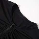 Women's Autumn Solid Color Casual Long Sleeve Zipper Round Neck Slim Fit Letter Short Dress