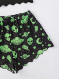 Alien Print Camisole Top Shorts Lounge Wear Pajama Set