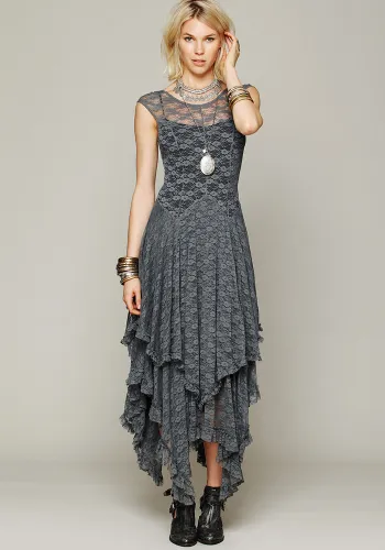 Fashion Women's Clothing Irregular High-Low Lace Sexy Long Dress
