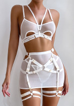 Fashion Solid See Through Mesh Straps Sexy Lingerie Set