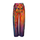 Women Casual High Waisted Loose Printed Wide Leg Pants