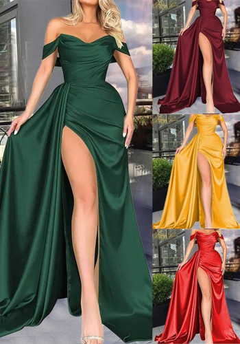 Women Formal Party High Slit Sexy Off Shoulder Party Evening Dress