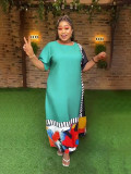 Plus Size African Women Graffiti Contrast Dress