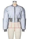 Women Round Neck Long Sleeve Zip Waist Reflective Padded Jacket