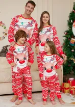 Christmas parent-child home clothes with deer print Round Neck long-sleeved Family Pajama two-piece set