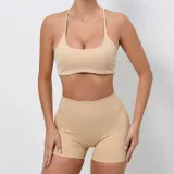 Women Cross Shoulder Strap Tank Yoga Two Piece Set