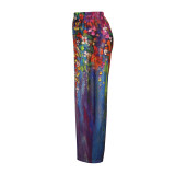 Women Casual High Waisted Loose Printed Wide Leg Pants