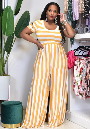 Plus Size Women Round Neck Top and Pant Casual Two-piece Set