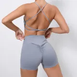 Women Cross Shoulder Strap Tank Yoga Two Piece Set