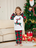 Christmas cartoon elk plaid print Family Pajama two-piece set