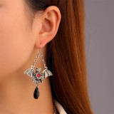 Halloween Dark Gothic Style Exaggerated Red Water Drop Bat Earrings Cross Pendant Necklace