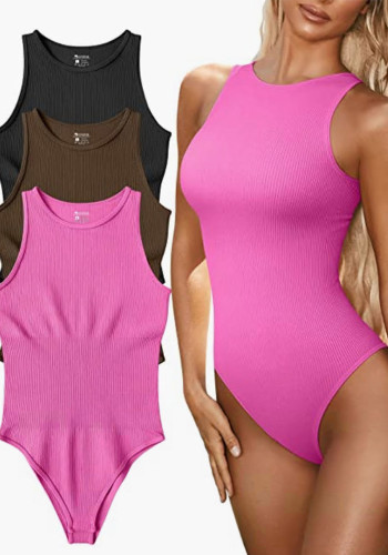 Women Summer One-piece Sleeveless Ribbed Swimsuit