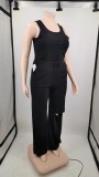 Plus Size Women Top and Ripped Wide Leg Pants Set of Two