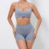 Women Cross Shoulder Strap Tank Yoga Two Piece Set