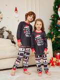 Christmas Cartoon Hat Letter Round Neck Long Sleeve Family Pajama Two-piece Set
