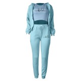 Women Letter Printed Plush Hoodies and Pant Casual Three-Piece