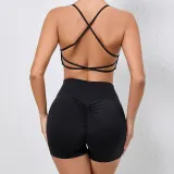Women Cross Shoulder Strap Tank Yoga Two Piece Set