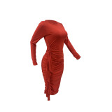 Women's Autumn Fashion Solid Long Sleeve Midi Dress