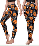 Women's Halloween Pumpkin Spider Web Print Elastic Women's Sports Yoga Pants Elastic Tight Fitting Leggings