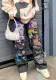 American Retro High Street Printed Wash Denim Pants Casual Women Wide Leg Jeam