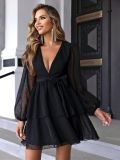 Fashionable And Sexy V-Neck Balloon Sleeves Layered Party Dress