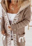 Autumn And Winter Coat Loose Hooded Pocket Letter Knitting Cardigan Coat