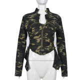 Women's Autumn And Winter Camouflage Pocket Zipper Outdoor Long Sleeve Stand Collar Jacket