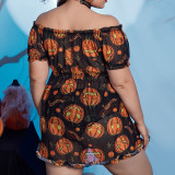 Plus Size Sexy Lingerie Sexy Pumpkin Print Mesh Nightgown Halloween Sexy Set