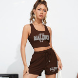 Printed Women's Tank Top Shorts Two-Piece Set Stretch Slim Fit Tight Fitting Sports Outdoor Wear Home Clothing
