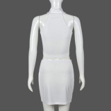 Heart Rhinestone Hollow Crop Vest Mini Skirt Fashion Casual Women Two Piece Set