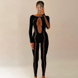 Women's Fashion Sexy Hollow See-Through Off Shoulder Long Sleeve Jumpsuit
