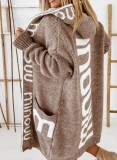 Autumn And Winter Coat Loose Hooded Pocket Letter Knitting Cardigan Coat