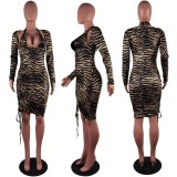 Autumn And Winter Women's Fashionable And Sexy Print Dress Two-Piece Set