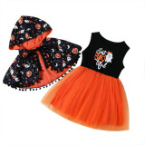 Halloween Day Spring And Autumn Girls Party Dress Children's Cape Two-Piece Set