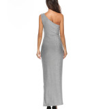 Women's One-Shoulder Elegant Plus Size Solid Color Dress