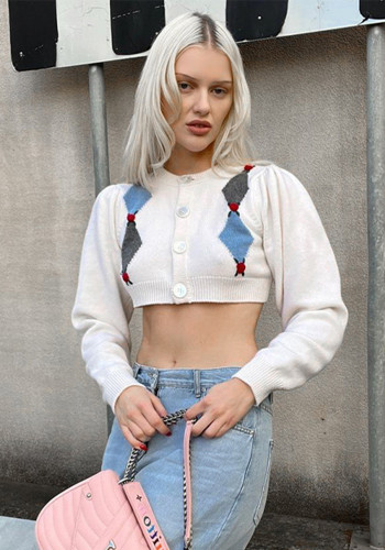 Amerikanischer Cardigan-Crop-Pullover mit Knöpfen für Damen