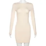 Women Sexy Long Sleeve Backless Solid Bodycon Dress