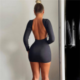 Women Sexy Long Sleeve Backless Solid Bodycon Dress