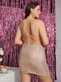 Plus Size Women Sexy See-Through Sequin Backless Dress