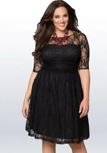 Plus Size Women lace Solid Dress