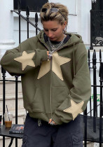Women Street Fashion Pentagram Zipper Big Pocket Loose Hoodies