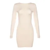 Women Sexy Long Sleeve Backless Solid Bodycon Dress