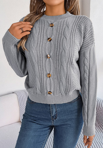 Lässiger Damen-Pullover mit festem Knopf und langen Ärmeln