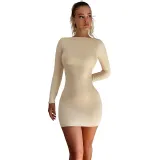 Women Sexy Long Sleeve Backless Solid Bodycon Dress
