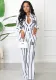 Women's  Printed Striped Long-Sleeved Shirt Loose Straight Pants Set Two-Piece Set