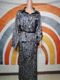 Muslim Women's  Autumn Fashion Leopard Print Long Sleeve Shirt Skirt Two Piece Set
